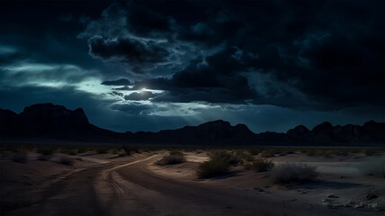 Fototapeta na wymiar A deserted night landscape like the Texas desert Generative Ai