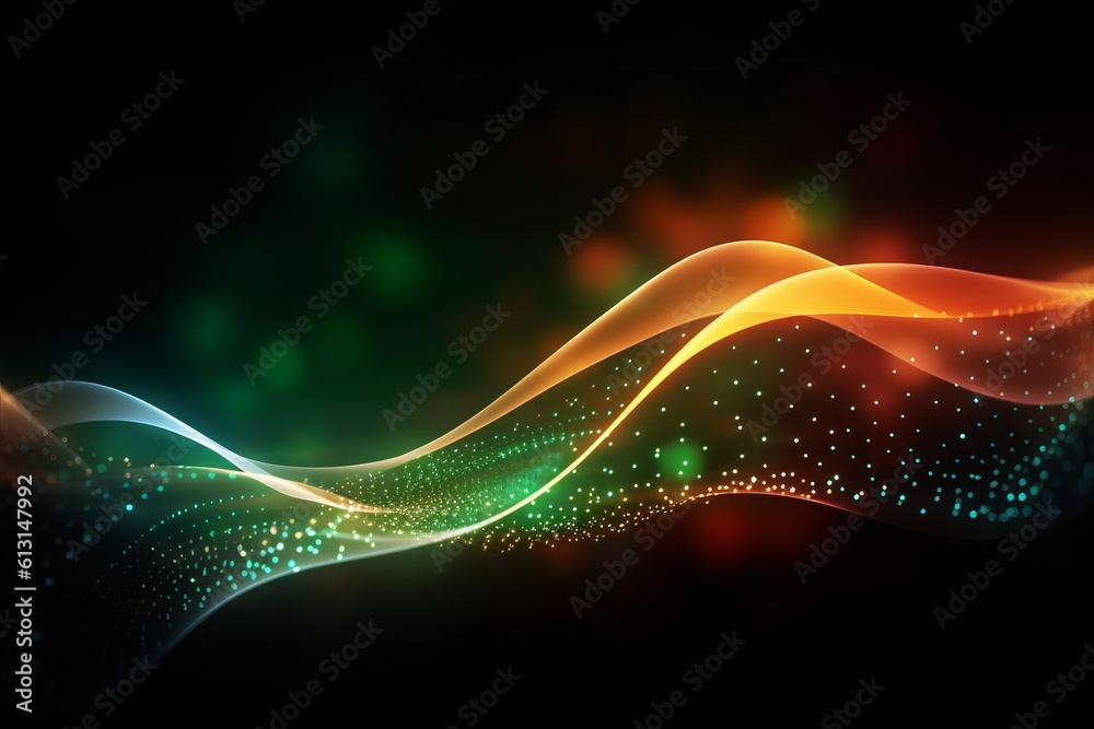 Poster abstract futuristic background with glowing neon moving high speed wave lines and bokeh lights. Data transfer concept Fantastic wallpaper. Generative AI
