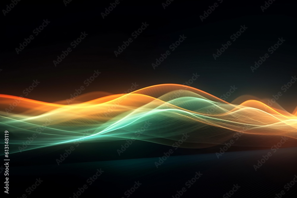 Poster abstract futuristic background with glowing neon moving high speed wave lines and bokeh lights. Data transfer concept Fantastic wallpaper. Generative AI