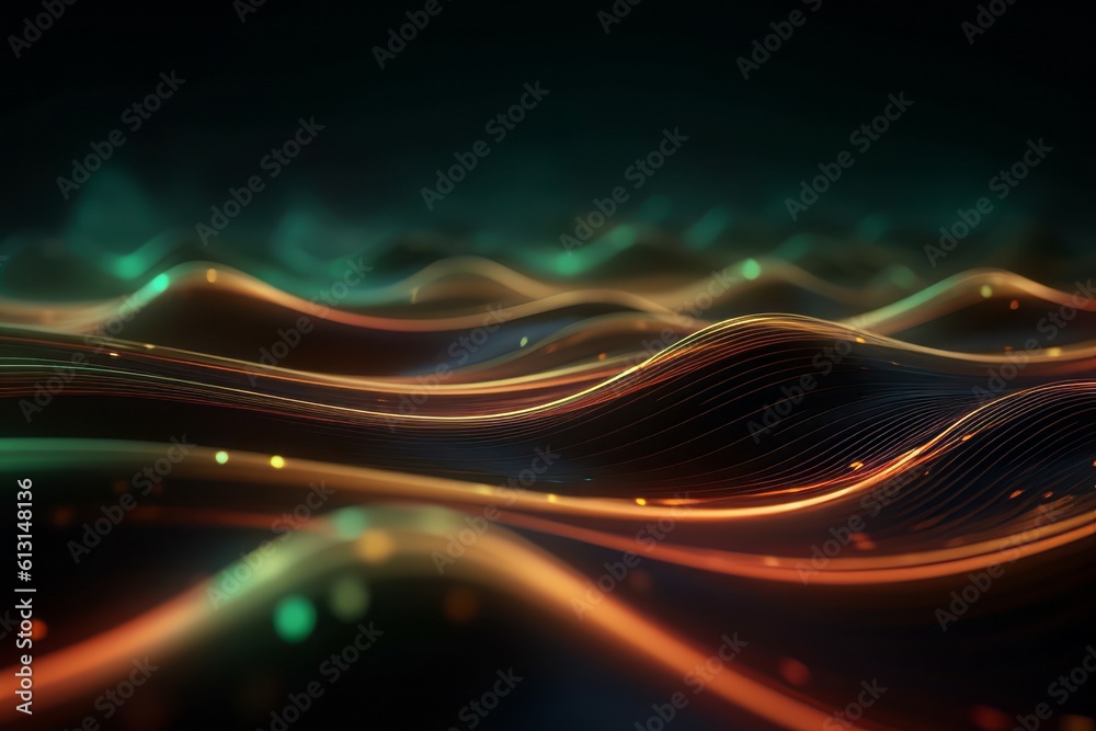 Poster abstract futuristic background with glowing neon moving high speed wave lines and bokeh lights. data