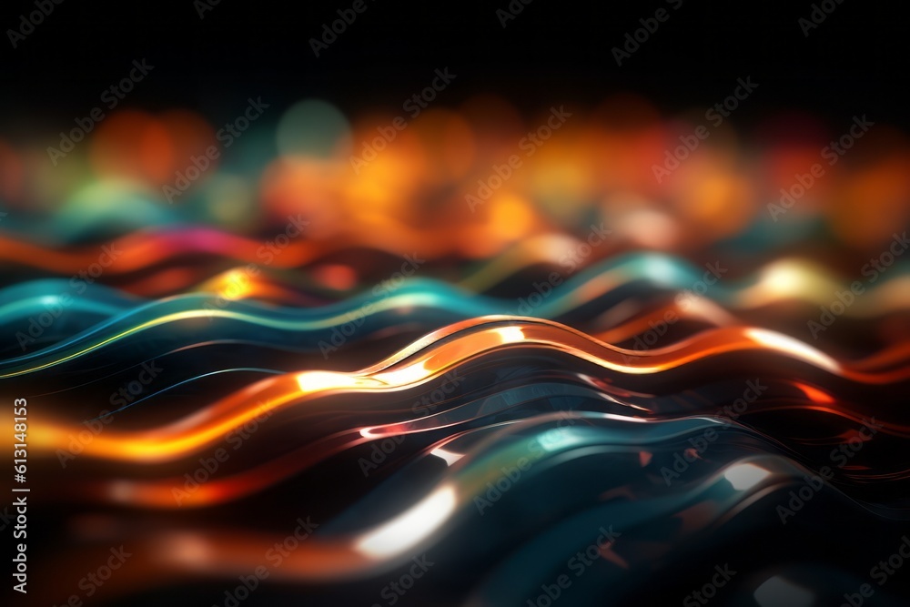 Poster abstract futuristic background with glowing neon moving high speed wave lines and bokeh lights. Data transfer concept Fantastic wallpaper. Generative AI
