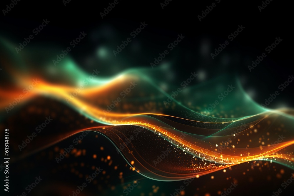 Poster abstract futuristic background with glowing neon moving high speed wave lines and bokeh lights. Data transfer concept Fantastic wallpaper. Generative AI