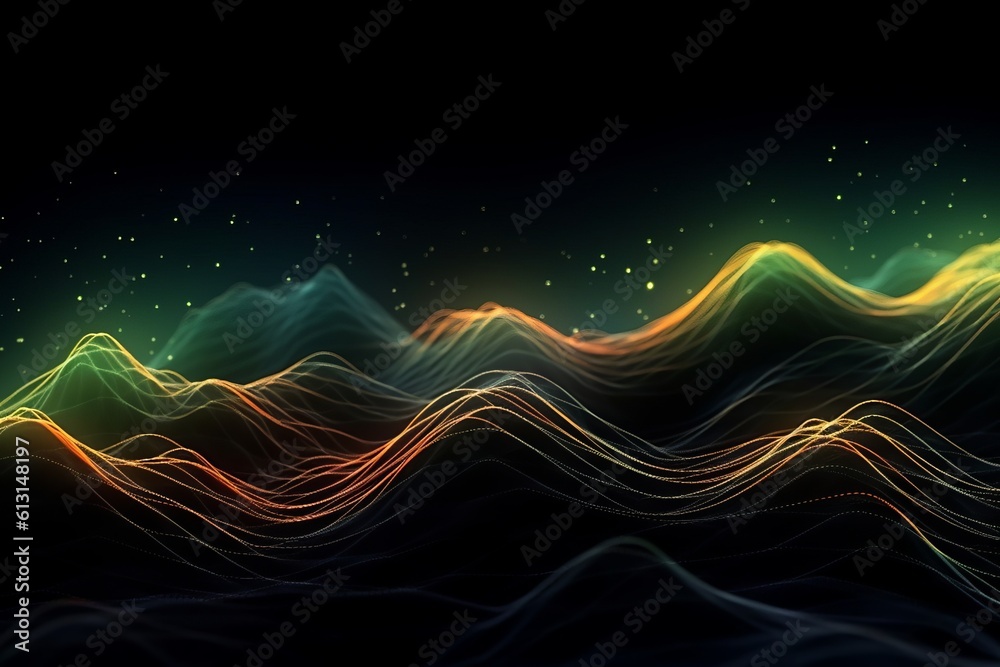 Aufkleber abstract futuristic background with glowing neon moving high speed wave lines and bokeh lights. Data transfer concept Fantastic wallpaper. Generative AI