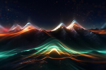 abstract futuristic background with glowing neon moving high speed wave lines and bokeh lights. Data transfer concept Fantastic wallpaper. Generative AI