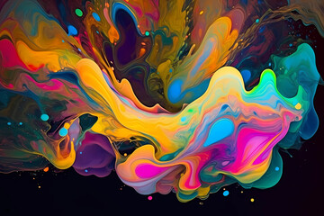 an abstract colorful art on a black background