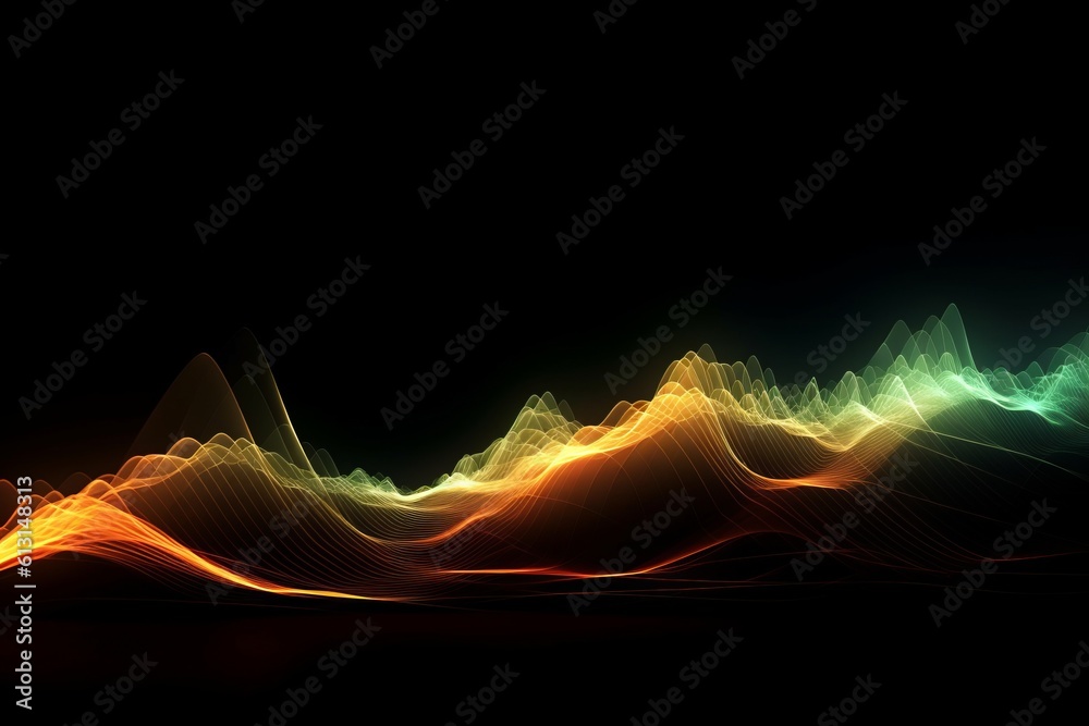 Poster abstract futuristic background with glowing neon moving high speed wave lines and bokeh lights. Data transfer concept Fantastic wallpaper. Generative AI