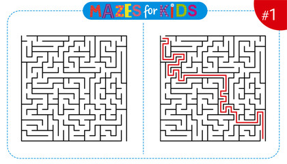 Maze puzzle labirynth for kids with solution
