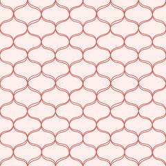 Simple seamless pattern with simple damask print. Beige background and delicate red grid