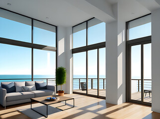 Coastal penthouse realistic design beautiful sunlight.