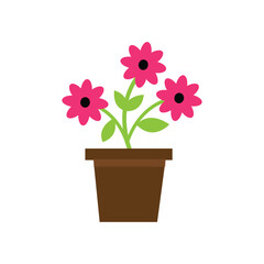 Flowers in pots flat icons. Color vector illustration. Different flowers in pots with green leaves vector illustration.