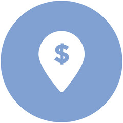 Dollar and pin, flat icon of bank location 