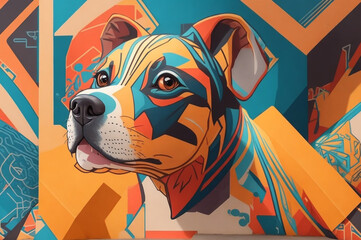 Highly Detailed Isometric Graffiti Mural  Centered Composition with Dog Graffiti Art Vibrant Patterns and Shapes




