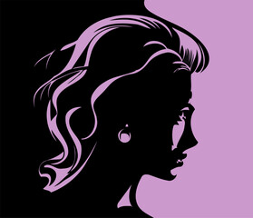 This beautiful girl profile vector image captures the essence of grace and charm. With flowing, lustrous hair cascading down her shoulders, she exudes elegance and confidence. 