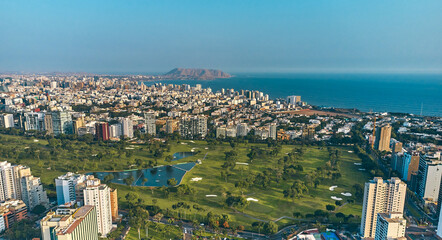 Aerial View of the San Isidro golf course in Lima, Peru.