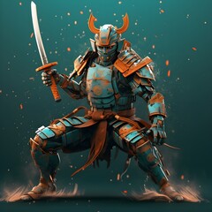 Fototapeta premium cartoon warrior samurai with sword
