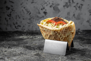 kebab sandwich with juicy cutlet and vegetables. fast food