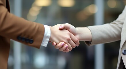two businesswoman shaking hands company corporate  cooperation partnership