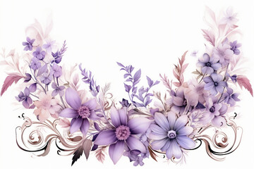 White and lavender floral border. AI generative