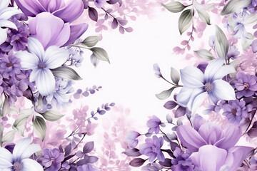 White and lavender floral border. AI generative