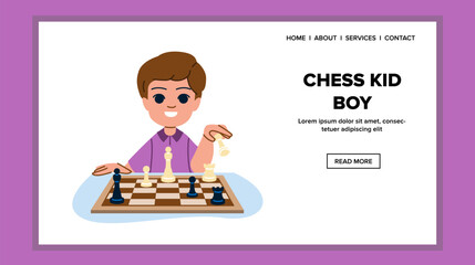 chess kid boy vector. game play, board competition, sport fun, young hobby, girl children chess kid boy web flat cartoon illustration