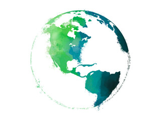 Green earth watercolor art hand drawing. Green and Blue Earth icon for environment concept. Transparent png background