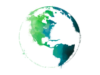 Green earth watercolor art hand drawing. Green and Blue Earth icon for environment concept. Transparent png background
