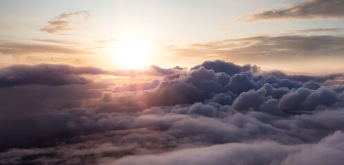 Dramatic Cloudscape Aerial View. Sunset Sky Art Render. Nature Background