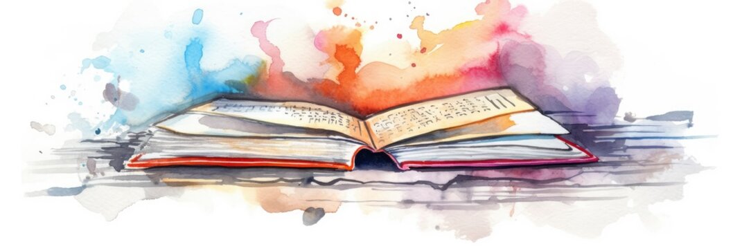 Watercolour illustration of open books. Generative ai