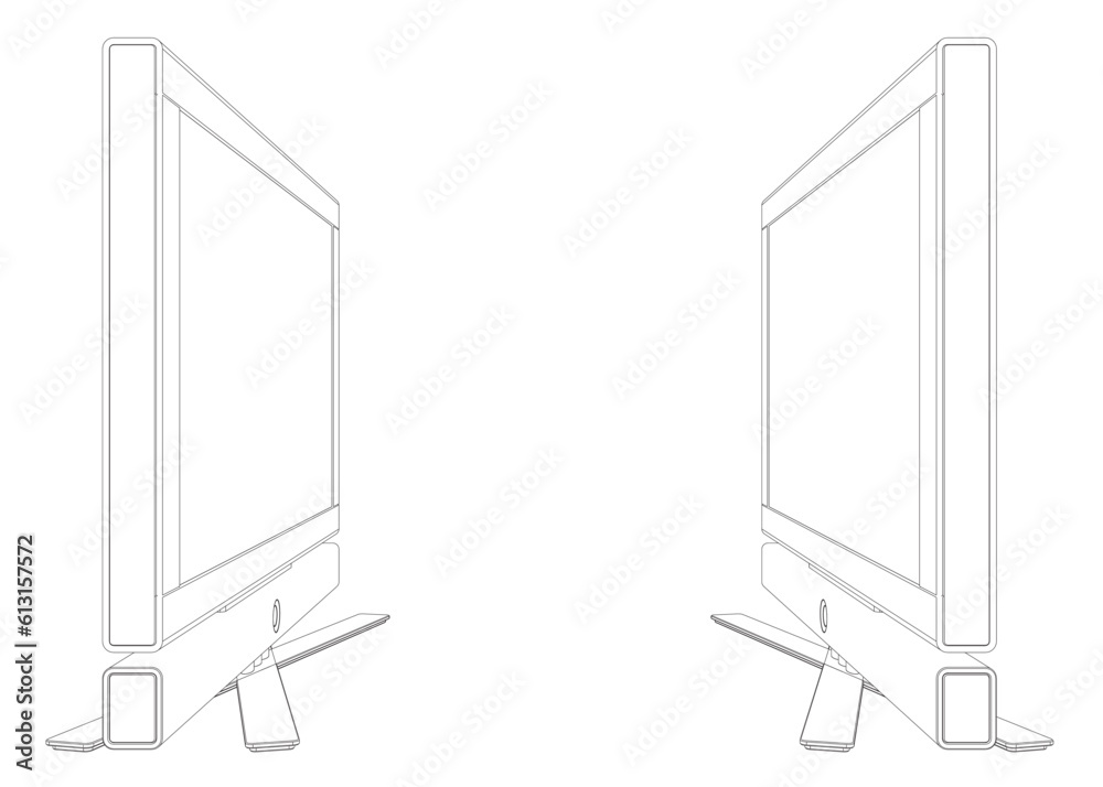 Poster vector laptop outline. personal computer in flat style. desktop computer contour. computer screen, m
