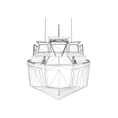 Warship icon wireframe. Military ships and naval vessels. isolated vector images. Military ship wireframe vector. Military vehicle template vector isolated on white. 3D.. © German Ovchinnikov