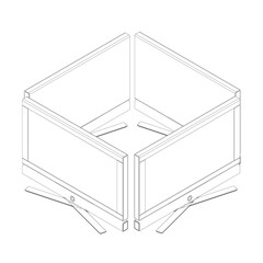 Vector laptop outline. Personal computer in flat style. Desktop computer contour. Computer screen, monoblock, screen, computer contour. Four monitors stand in a square. Isometric view.