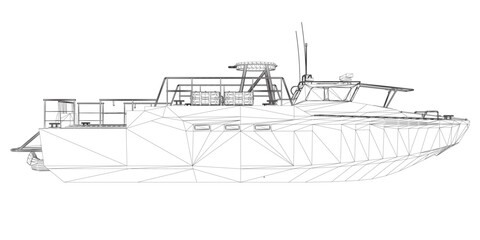 Warship icon wireframe. Military ships and naval vessels. isolated vector images. Military ship wireframe vector. Military vehicle template vector isolated on white. 3D..