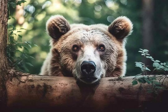 Close-UpClose-Up of a Brown Bear in the Woods - AI Generative
 of a Brown Bear in the Woods - AI Generative