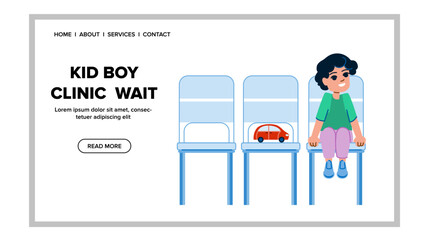 kid boy clinic wait vector. hospital doctor, patient family, woman care, visit health, medical man kid boy clinic wait web flat cartoon illustration