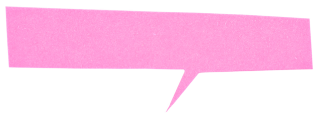 Pink blank cut out paper cardboard speech bubble of rectangular shape with copy space for text on transparent or white background

