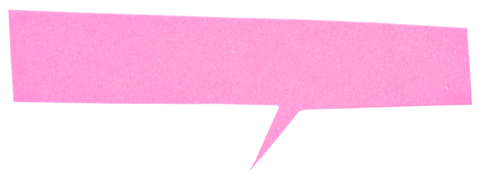 Pink blank cut out paper cardboard speech bubble of rectangular shape with copy space for text on transparent or white background
