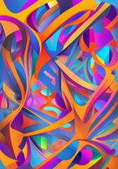 Abstract illustration made in AI, drawing with oil paints in 3d space, a popular combination of bright juicy colors.Generative AI