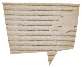 Blank cut out paper corrugated cardboard speech bubble of rectangular with copy space for text on transparent or white background
