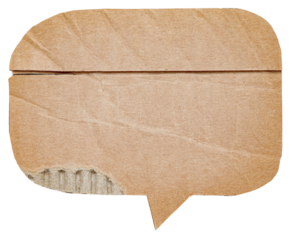 Blank cut out paper corrugated cardboard speech bubble of round shape with copy space for text on transparent or white background
