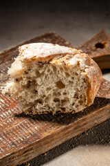 rustic crusty loaves of bread, Bakery, food concept. Top view