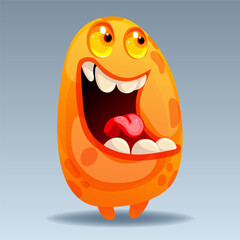 Cute cartoon monster. Design for print, sticker, party decoration, logo, emblem, magazine prints or journal article, t-shirt design, poster. Vector illustration of Halloween cool monster 