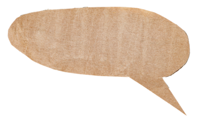 Blank cut out paper corrugated cardboard speech bubble of round shape with copy space for text on transparent or white background
