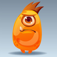 Cute cartoon monster. Design for print, sticker, party decoration, logo, emblem, magazine prints or journal article, t-shirt design, poster. Vector illustration of Halloween cool monster 