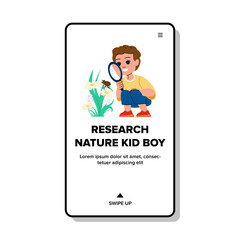 research nature kid boy vector. education summer, curiosity childhood, girl children, discovery explore, magnifying glass research nature kid boy web flat cartoon illustration