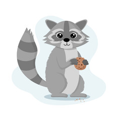 Fototapeta na wymiar Raccoon character with cookies, cute vector illustration