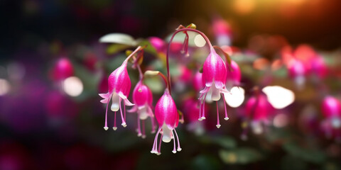 Fuchsia flower, copy space blurred background, Generative AI