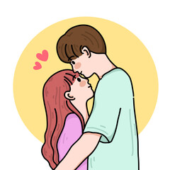 young couple in love shape isolated on white background, Outline illustration vector.