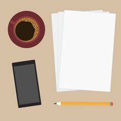 Checked notebook notebook with school supplies on wood background vector illustration