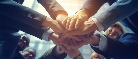 Business People Holding Hands in Stack, Creating Teamwork Concept. Generative ai