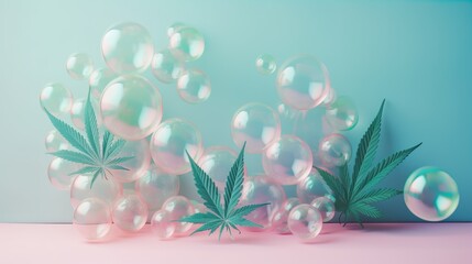 Generative AI background with colorful medical marijuana leaves
